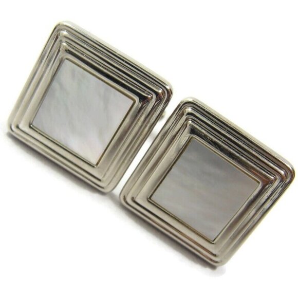 Chaps MOP Silver Tone Cufflinks Wedding Tux - Picture 6 of 16